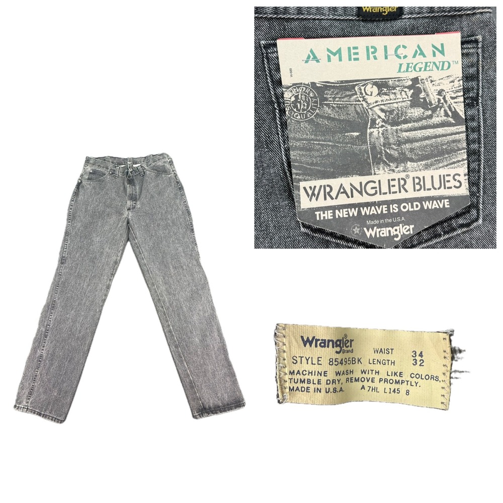 Wrangler Jeans Mens 34x32 Black American Legend Blues Acid Wash Made in USA NEW